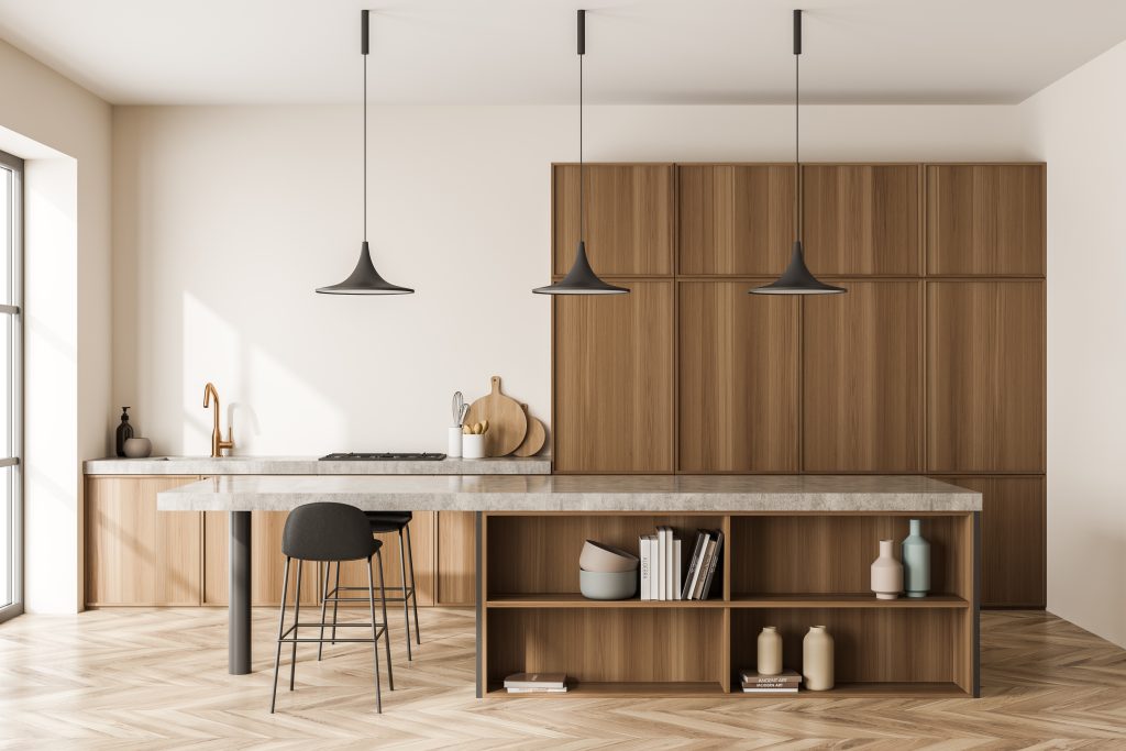 Bright Nordic kitchen with large window 